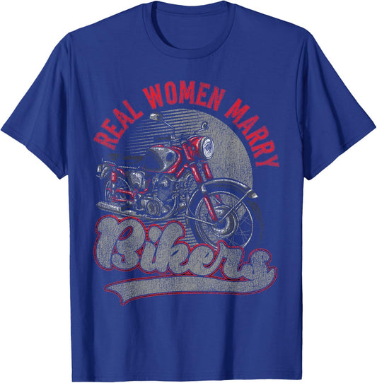 Classic Motorcycle Biker Husband Wife Wedding Marriage Real T-Shirt - T-Shirt | Royal