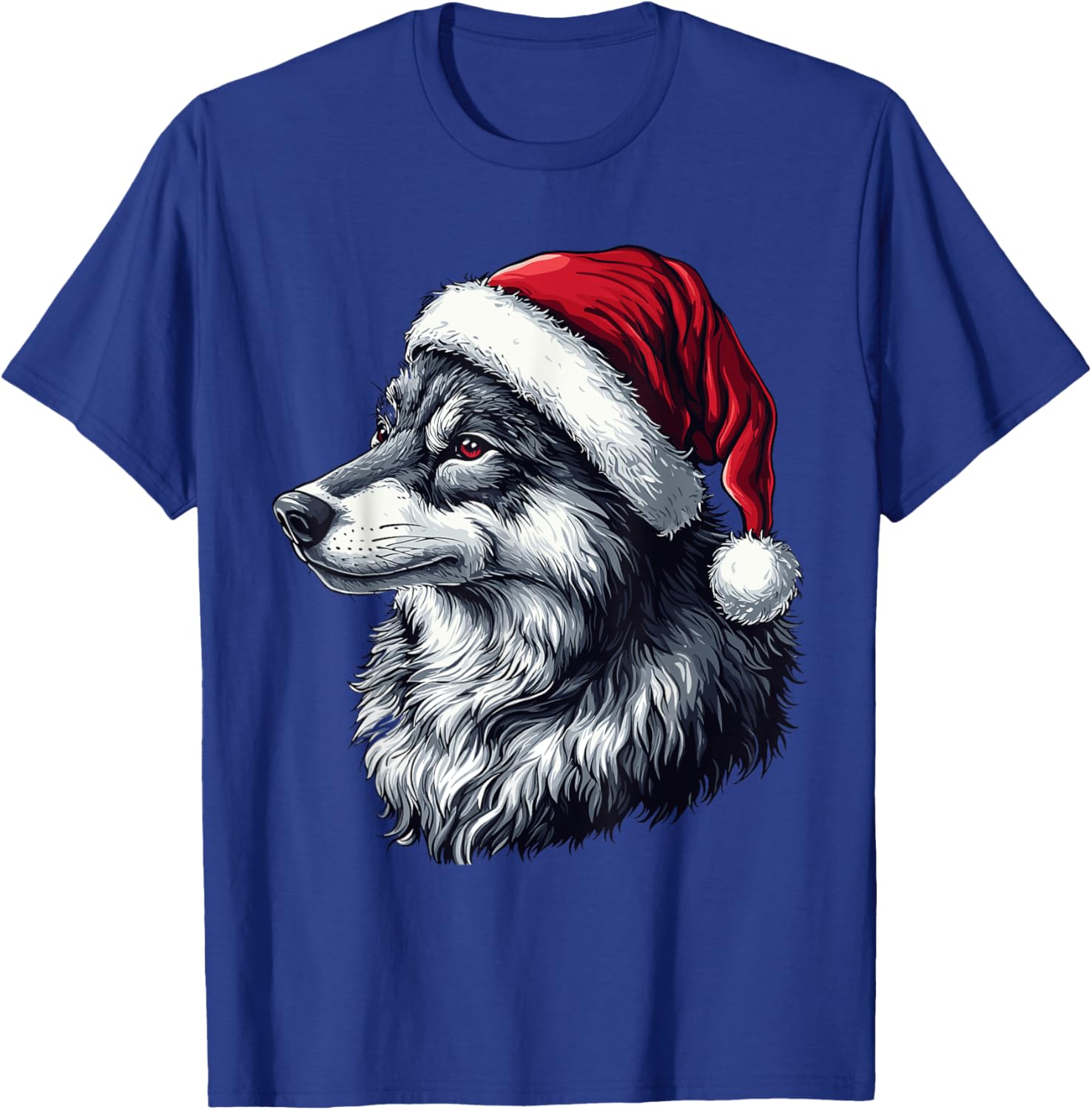 Funny Xmas Wolf Lovers Christmas Pajama Wolf Santa Hat T-Shirt - T-Shirt | Royal