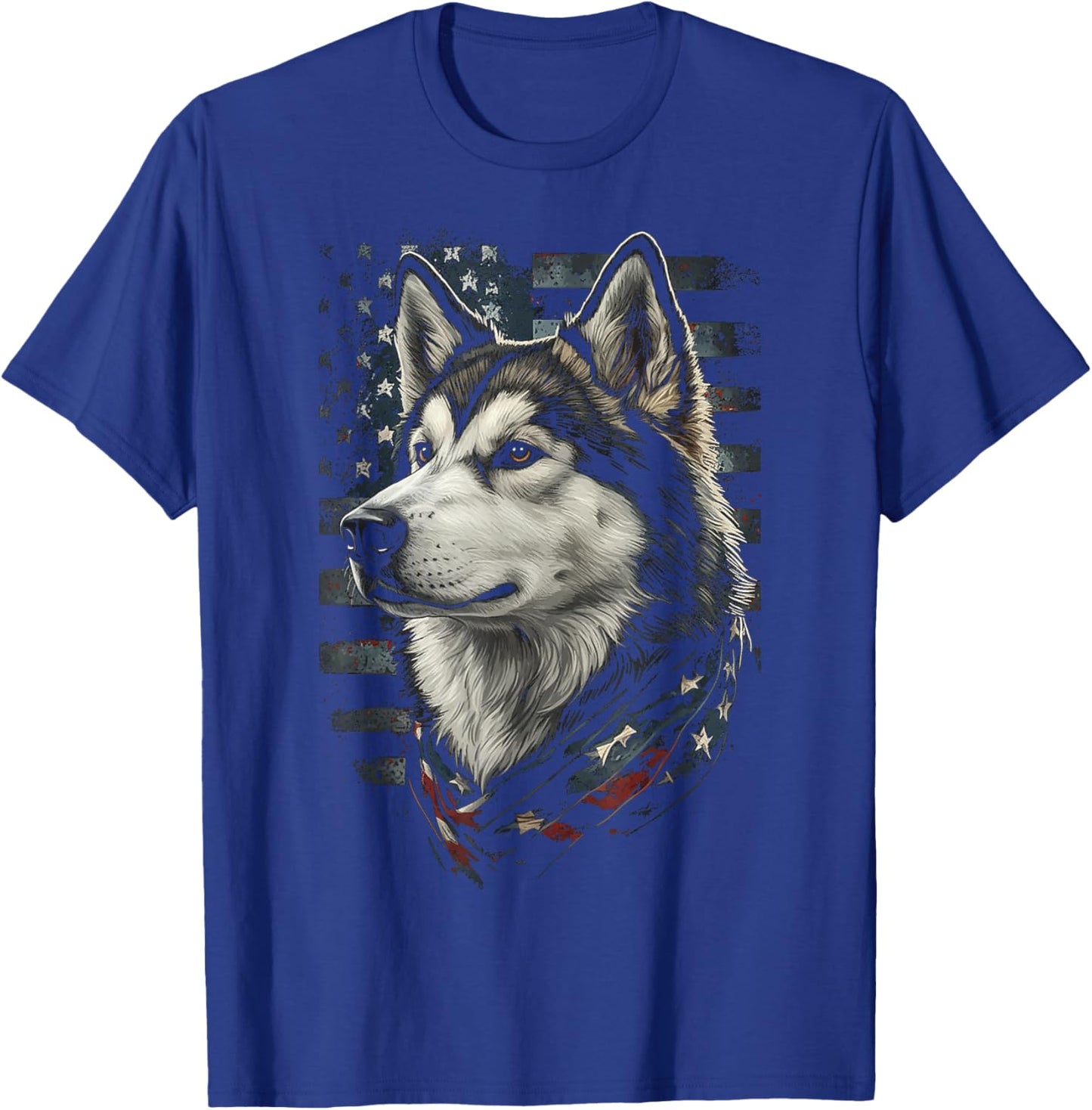 Alaskan Malamute Dog American Flag Patriotic Vintage USA T-Shirt - T-Shirt | Royal