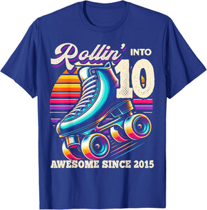 Birthday Roller Skating 10th Girl Rollin into 10 Skate Party T-Shirt - T-Shirt | Royal