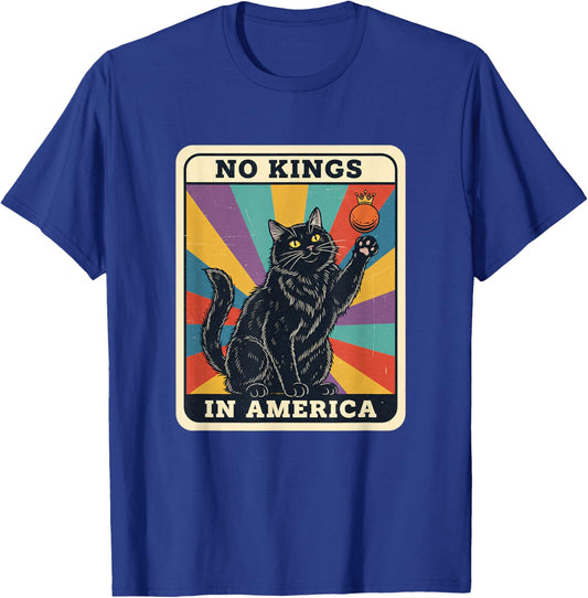 No Kings in America Retro Black Cat Illustration T-Shirt - T-Shirt | Royal
