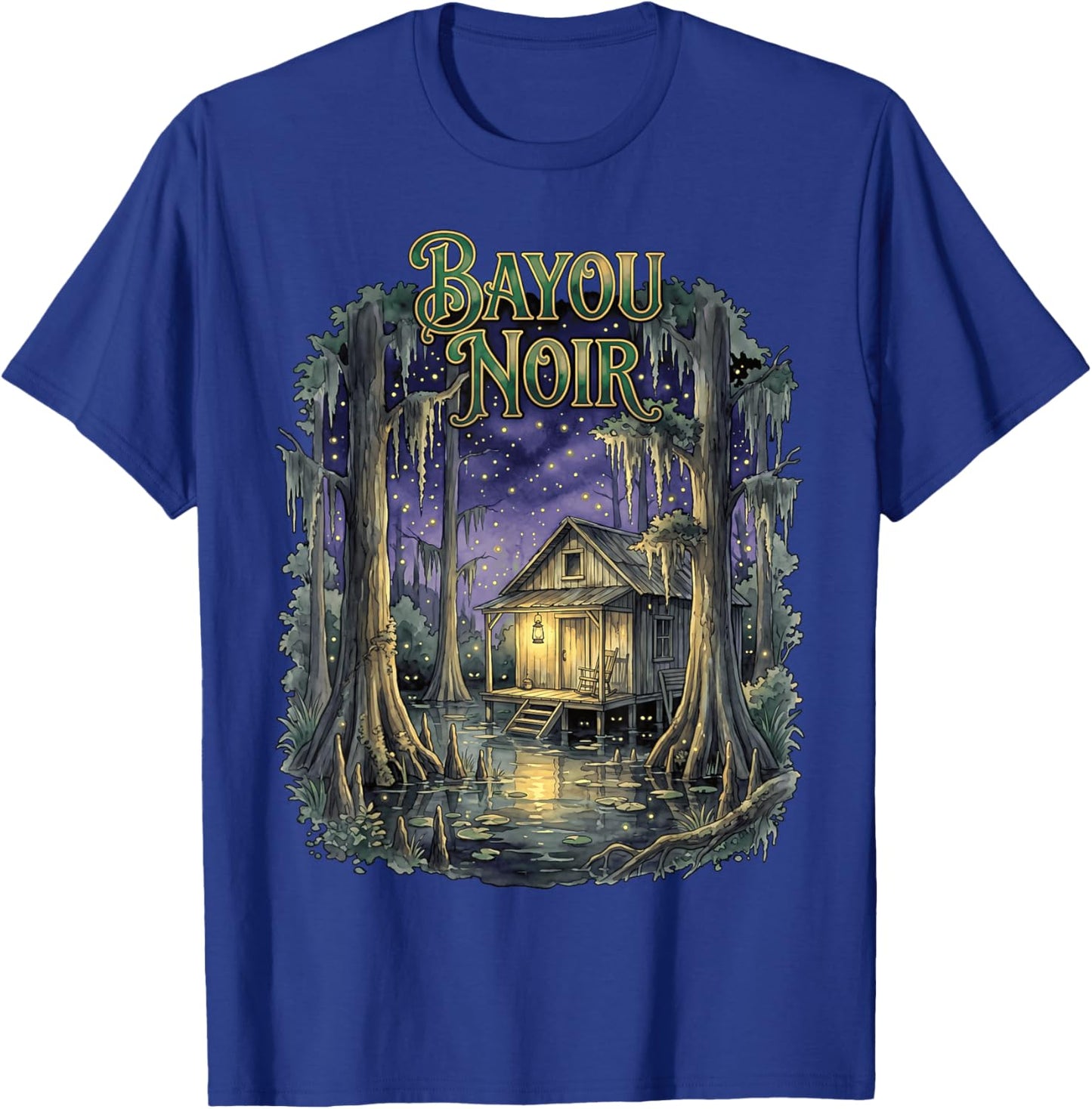 Bayou Noir Swamp Cabin Night Nature Scene Men Women Kids T-Shirt - T-Shirt | Royal
