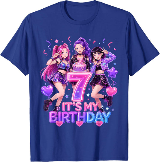 Kids It's My 7th K Pop Birthday Girl 7 Year Old K-Pop Bday T-Shirt - T-Shirt | Royal