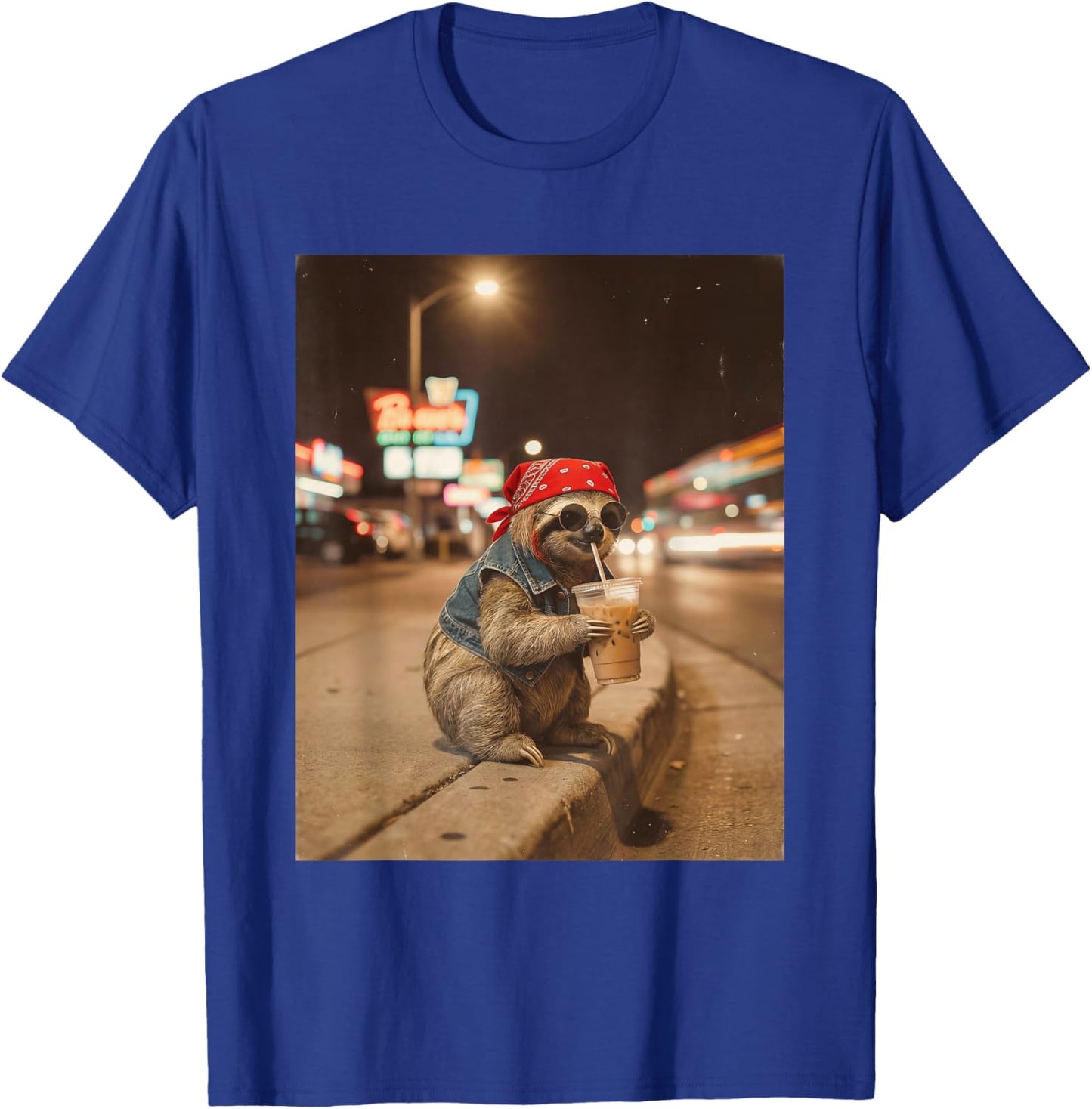 Cool Sloth Drinking Iced Coffee Funny Sloths Meme Men Women T-Shirt - T-Shirt | Royal