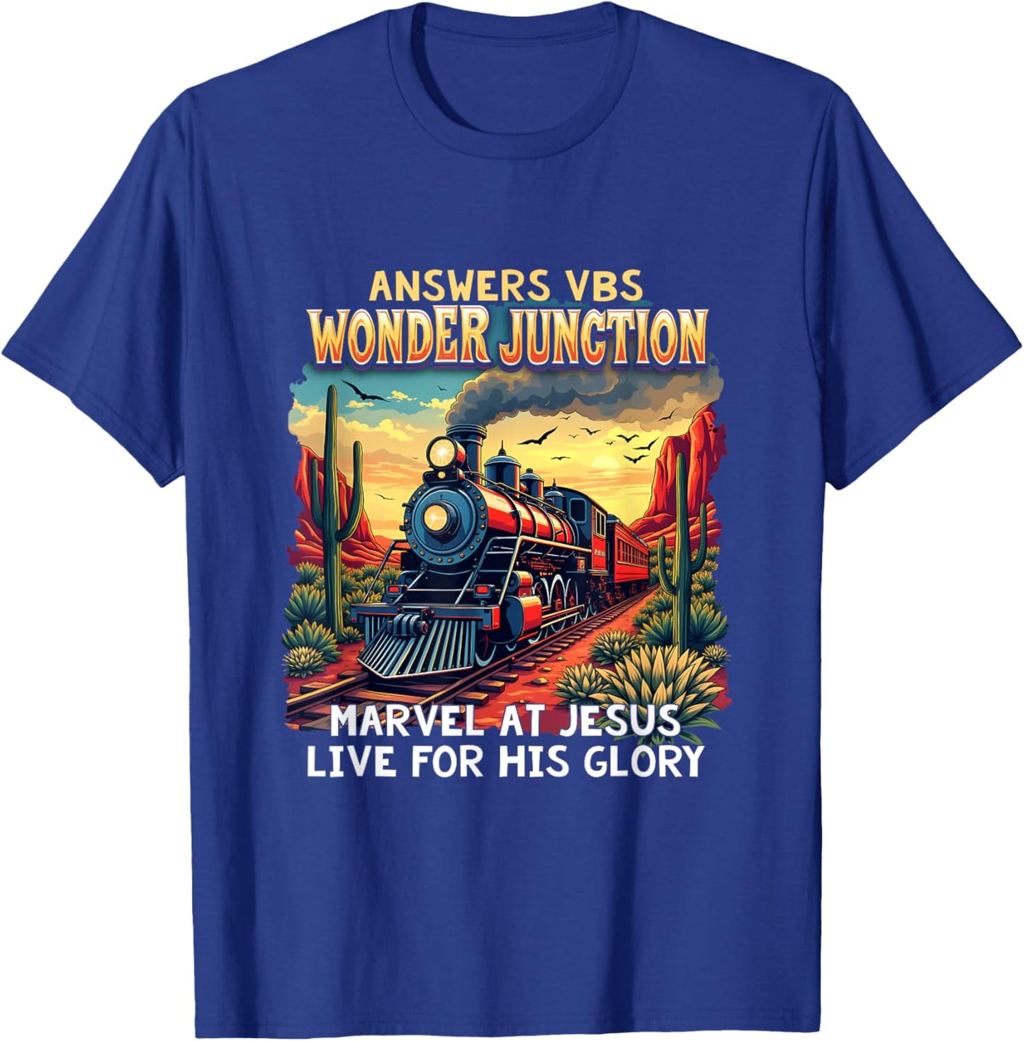 Christian Camp VBS 2025 Wonder His Glory Junction Train T-Shirt - T-Shirt | Royal