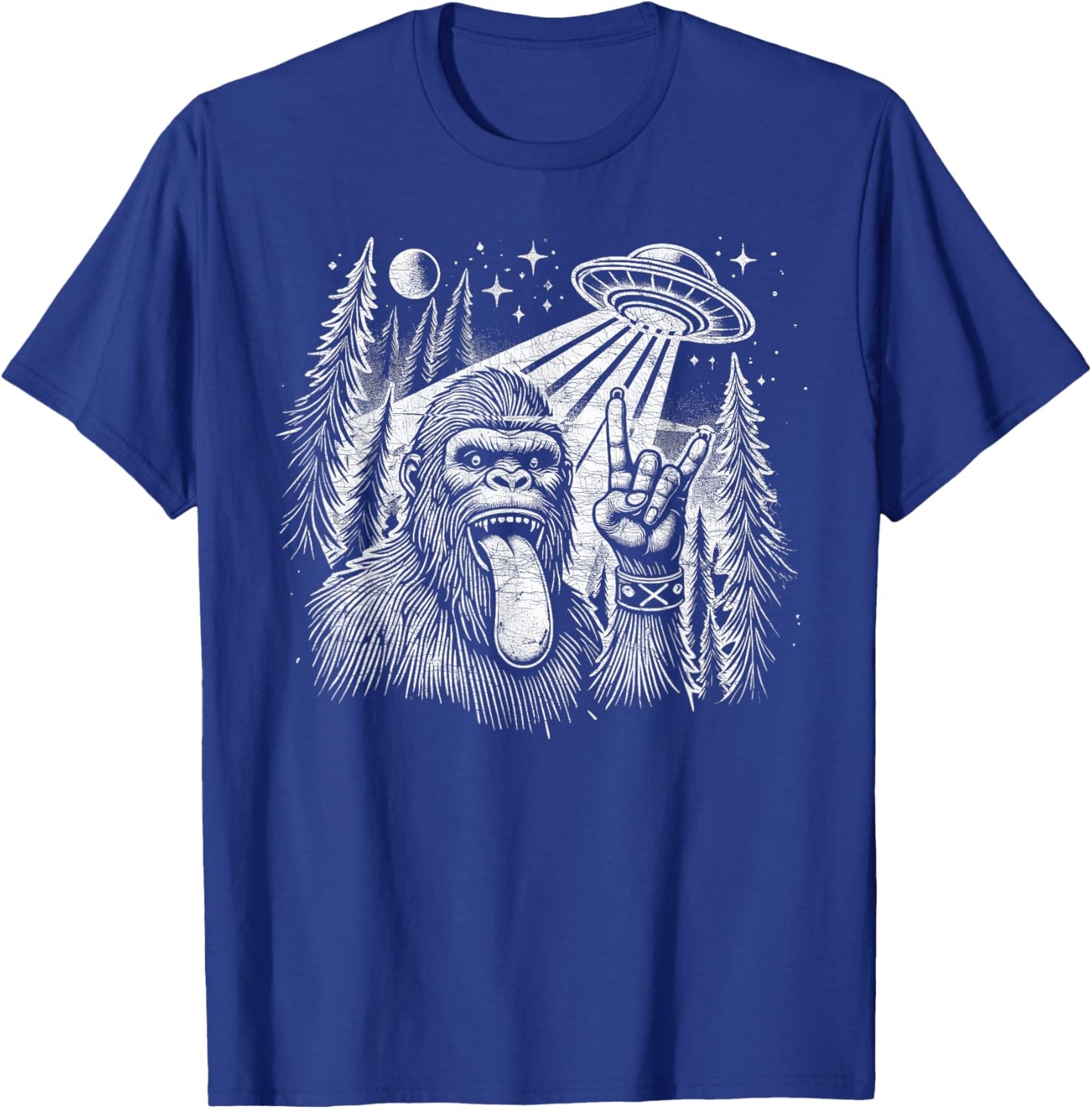 Sasquatch Selfie Big Foot Rock On UFO Alien Funny T-Shirt - T-Shirt | Royal