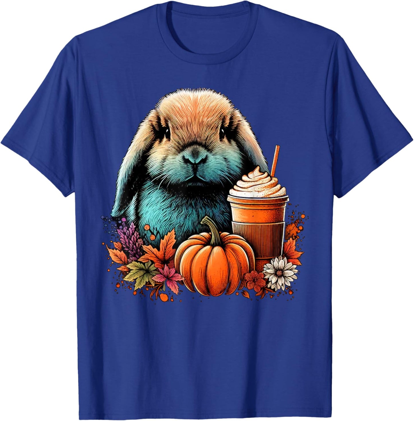 Holland Lop Rabbit Pumpkin Spice Latte Lovers Bunny Autumn T-Shirt - T-Shirt | Royal
