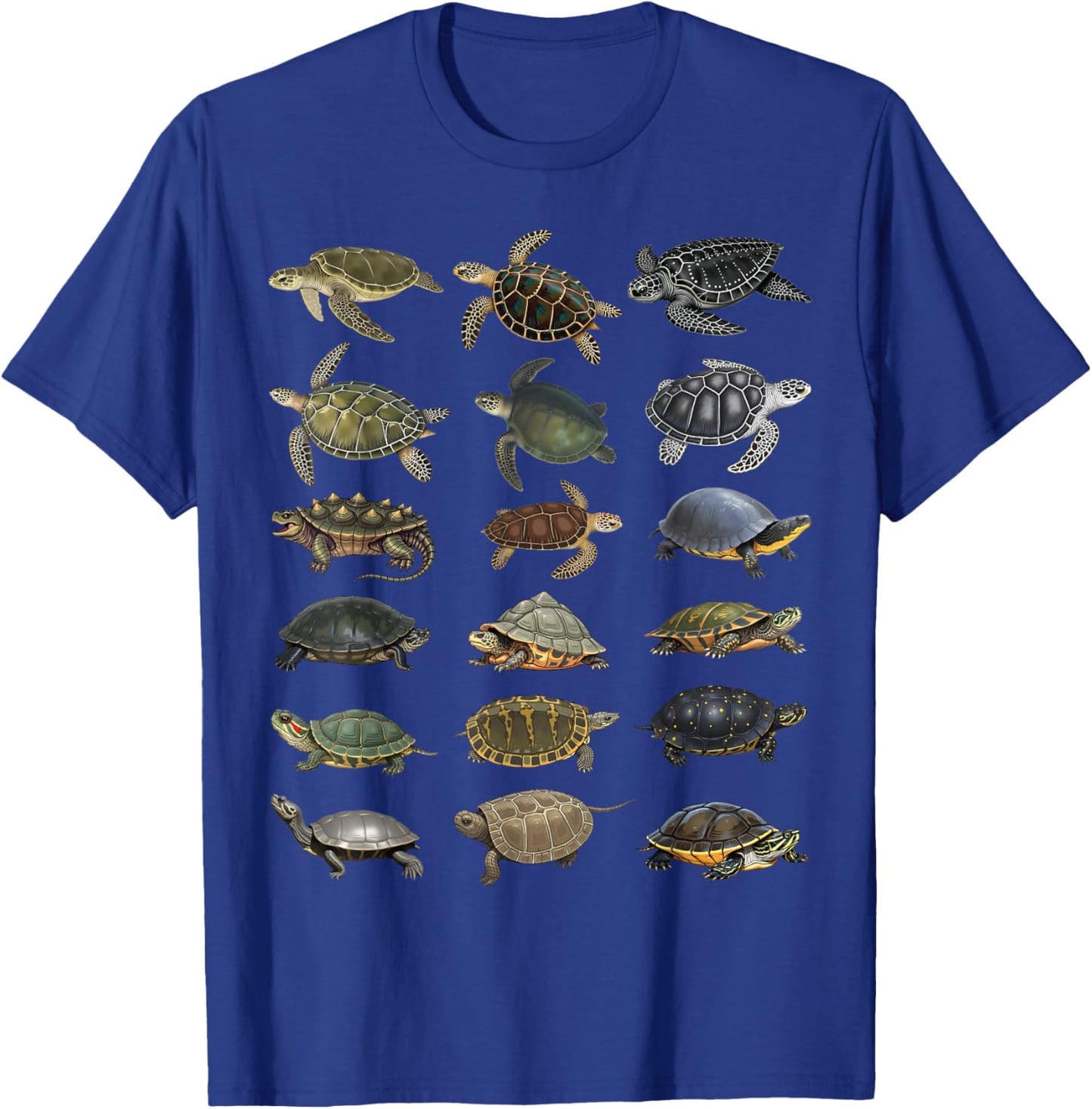 Types of Turtles Sea & Freshwater Turtle Species Educational T-Shirt - T-Shirt | Royal