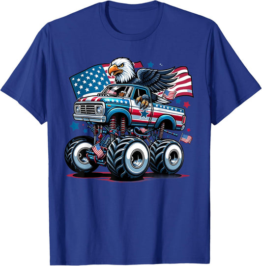 4th of July Shirts Boys American Flag USA Shirt Kids Eagle T-Shirt - T-Shirt | Royal