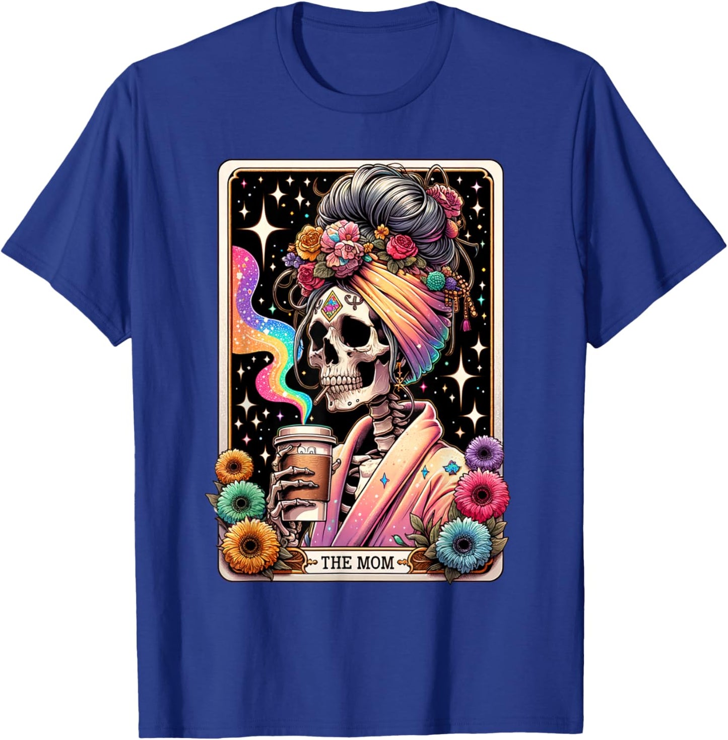 The Mom Funny Tarot Card Women Messy Bun Coffee Mommy Mama T-Shirt - T-Shirt | Royal
