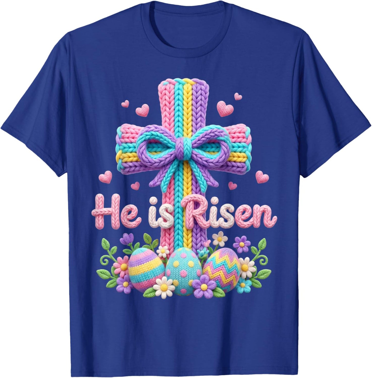Easter Day He is Risen Christian Latch Hook Yarn Crochet T-Shirt - T-Shirt | Royal
