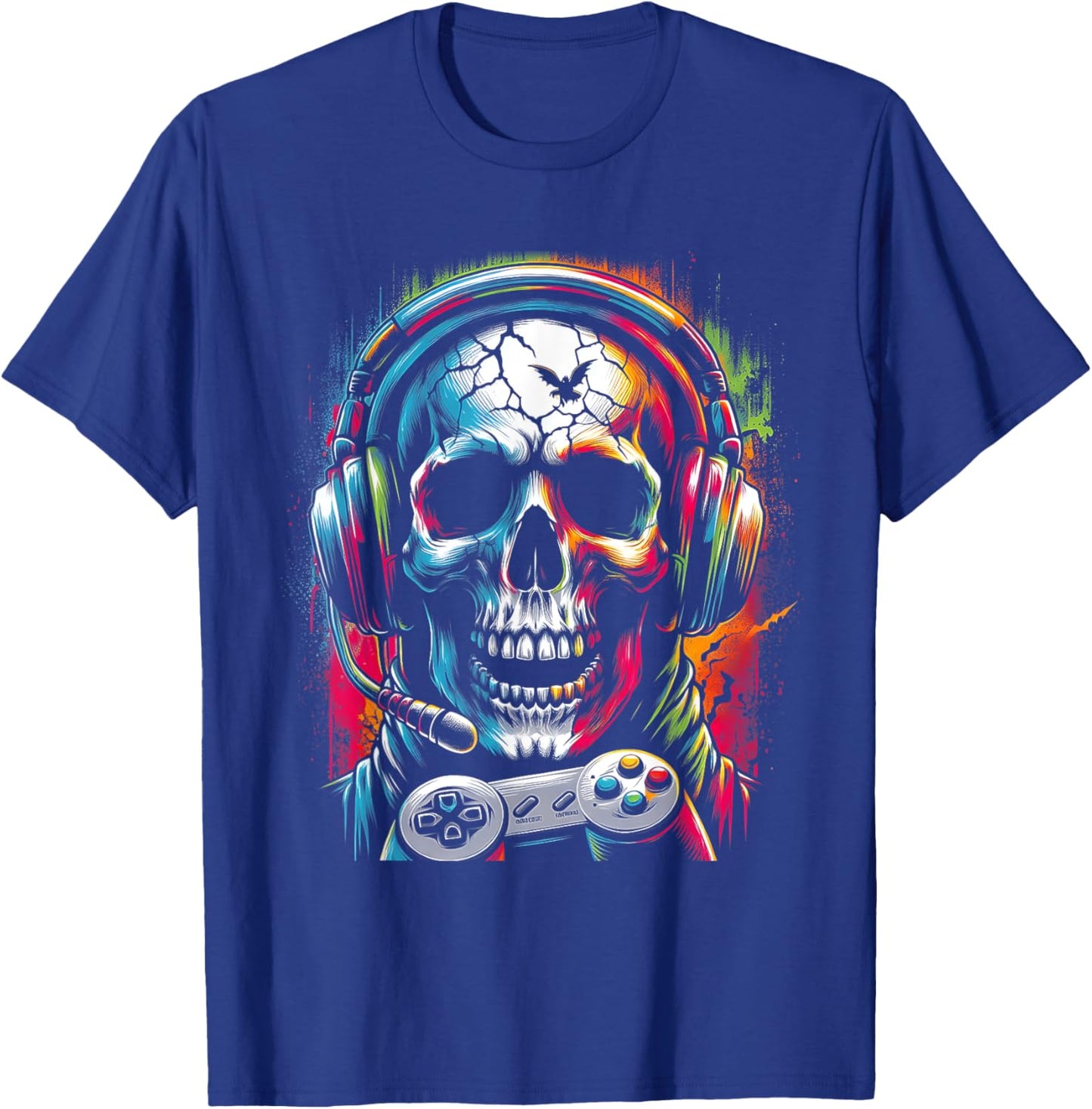 Totenkopf trägt Kopfhörer Grunge Gamer bunt Halloween T-Shirt - T-Shirt | Royal