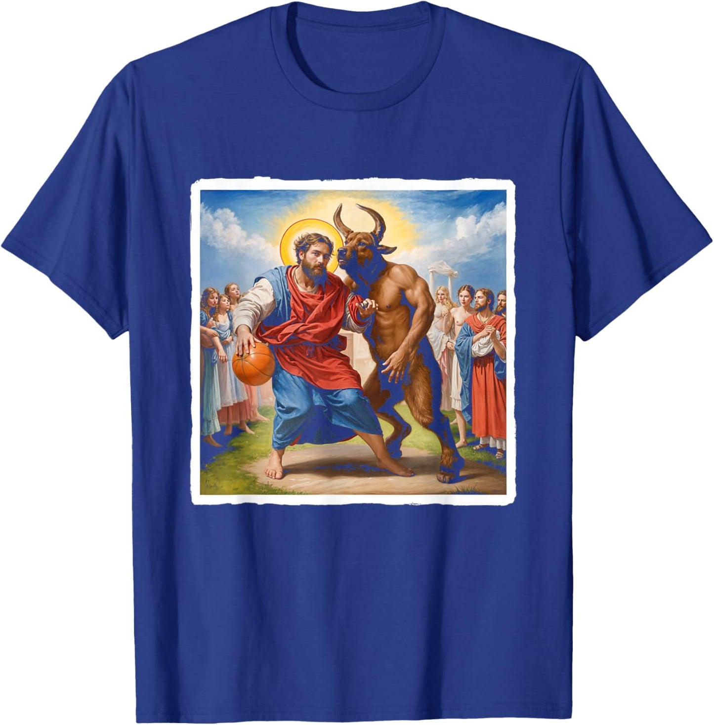 Jesus vs Satan Basketball Play Humor Sport Game T-Shirt - T-Shirt | Royal