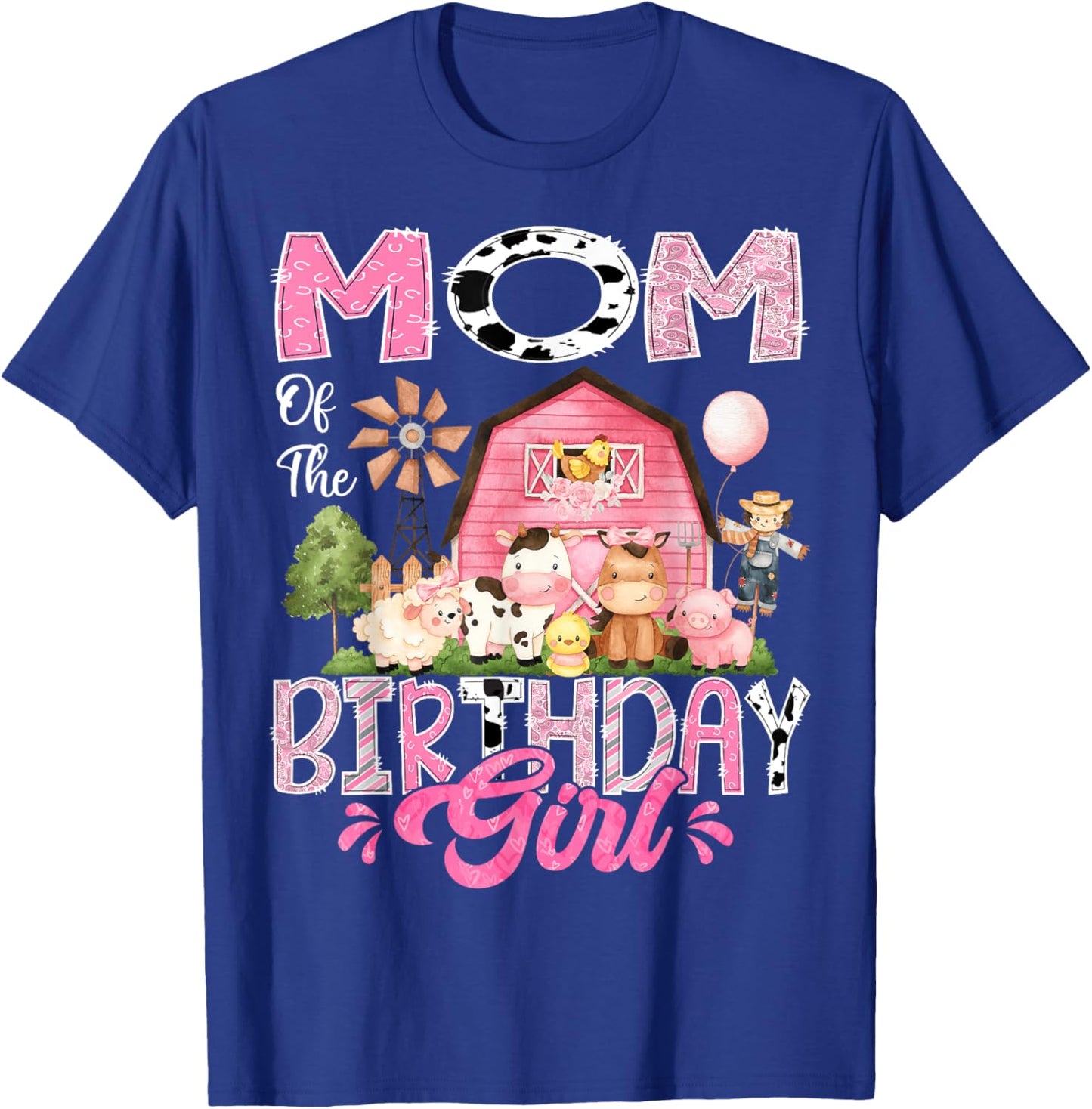 Mom Of The Birthday Girl Pink Farm Cow First Birthday T-Shirt - T-Shirt | Royal
