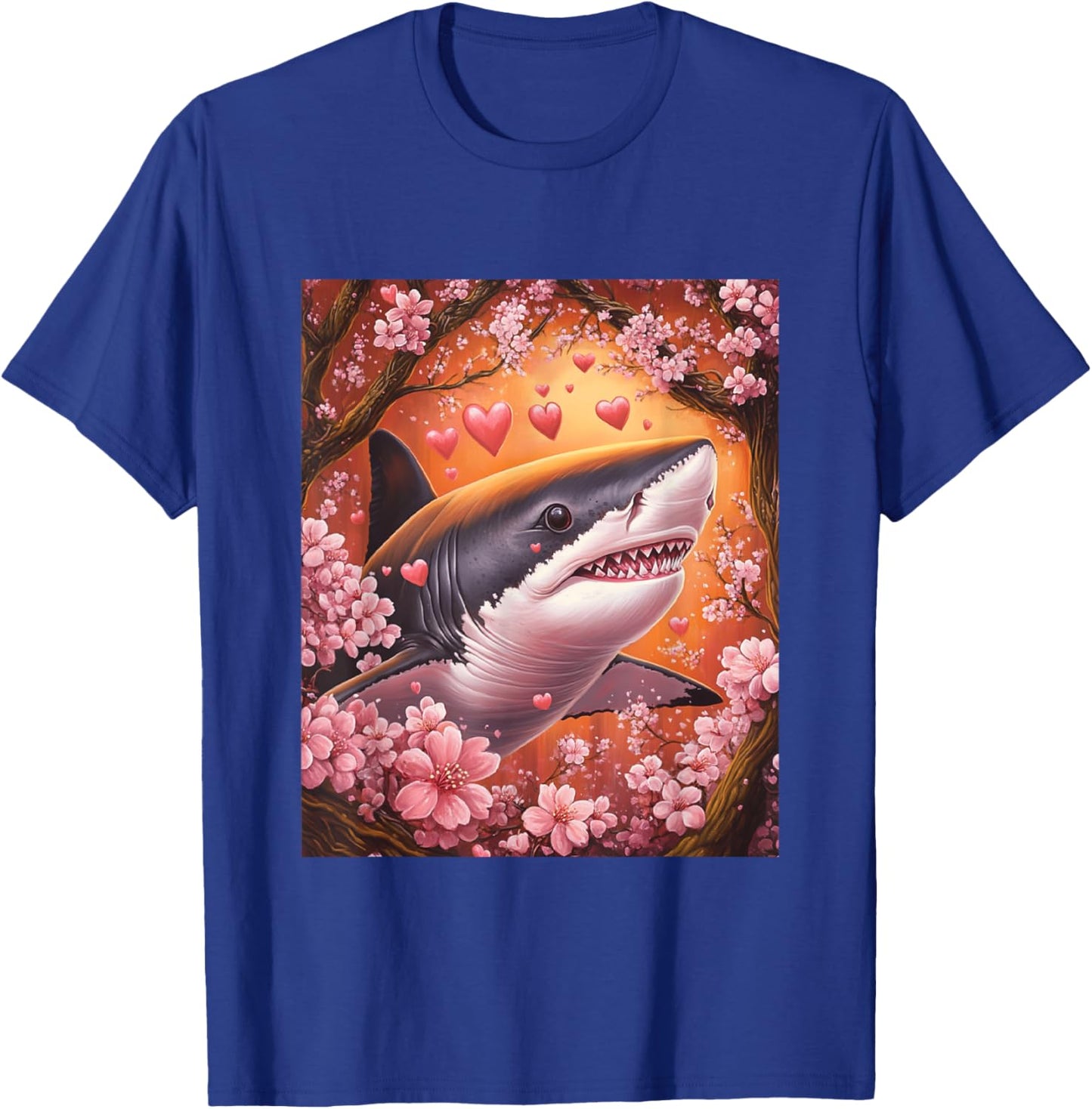 Shark Japanese Cherry Blossom Graphic for Valentines Day T-Shirt - T-Shirt | Royal