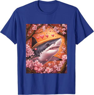 Shark Japanese Cherry Blossom Graphic for Valentines Day T-Shirt - T-Shirt | Royal