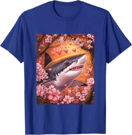 Shark Japanese Cherry Blossom Graphic for Valentines Day T-Shirt - T-Shirt | Royal