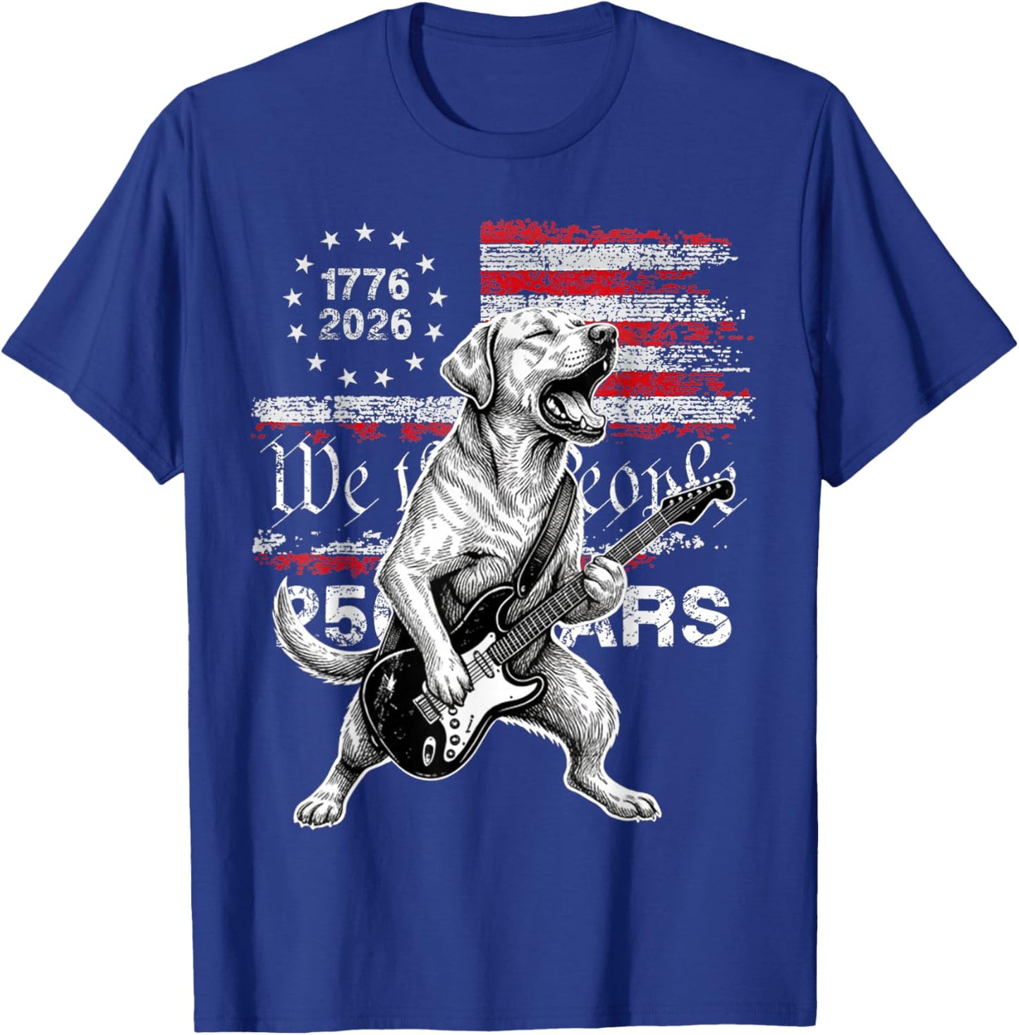 250 Years US Flag Labrador Playing Guitar - Funny Labrador T-Shirt - T-Shirt | Royal