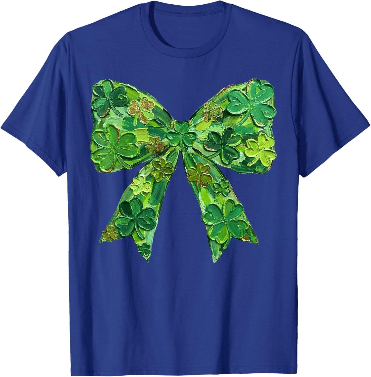 St Patrick Day Shamrock Coquette Bow Brushstroke Girl Women T-Shirt - T-Shirt | Royal