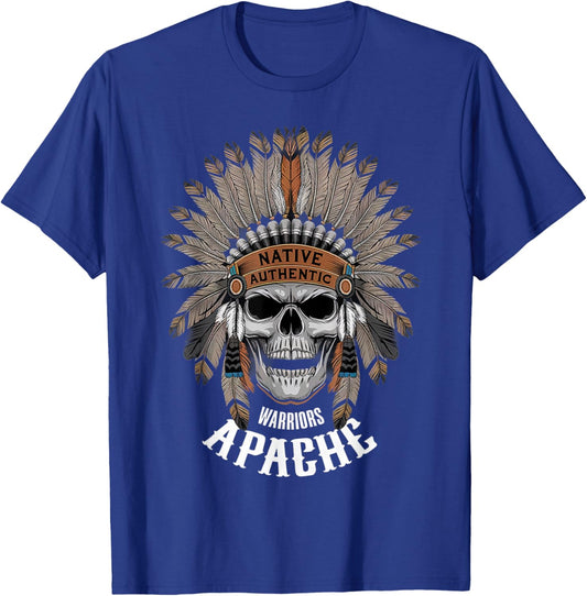 Apache Warrior Skull Native Authentic Native Americans T-Shirt - T-Shirt | Royal