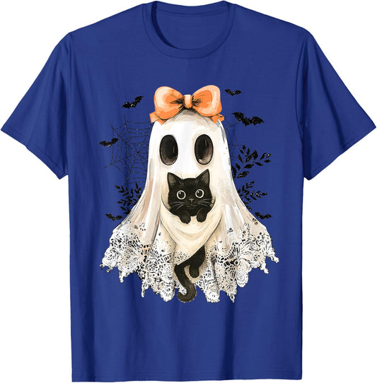 Retro Lace Ghost Coquette Black Cat Spooky Halloween Women T-Shirt - T-Shirt | Royal