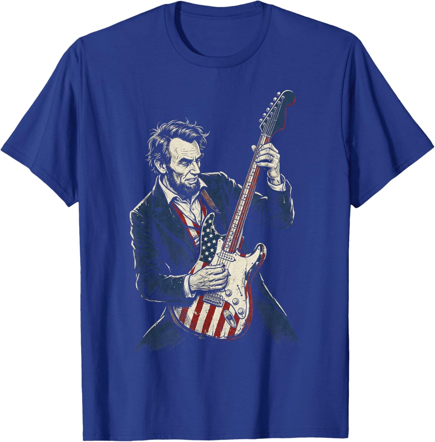 Abraham Lincoln Abe Lincoln Playing American Flag Guitar T-Shirt - T-Shirt | Royal