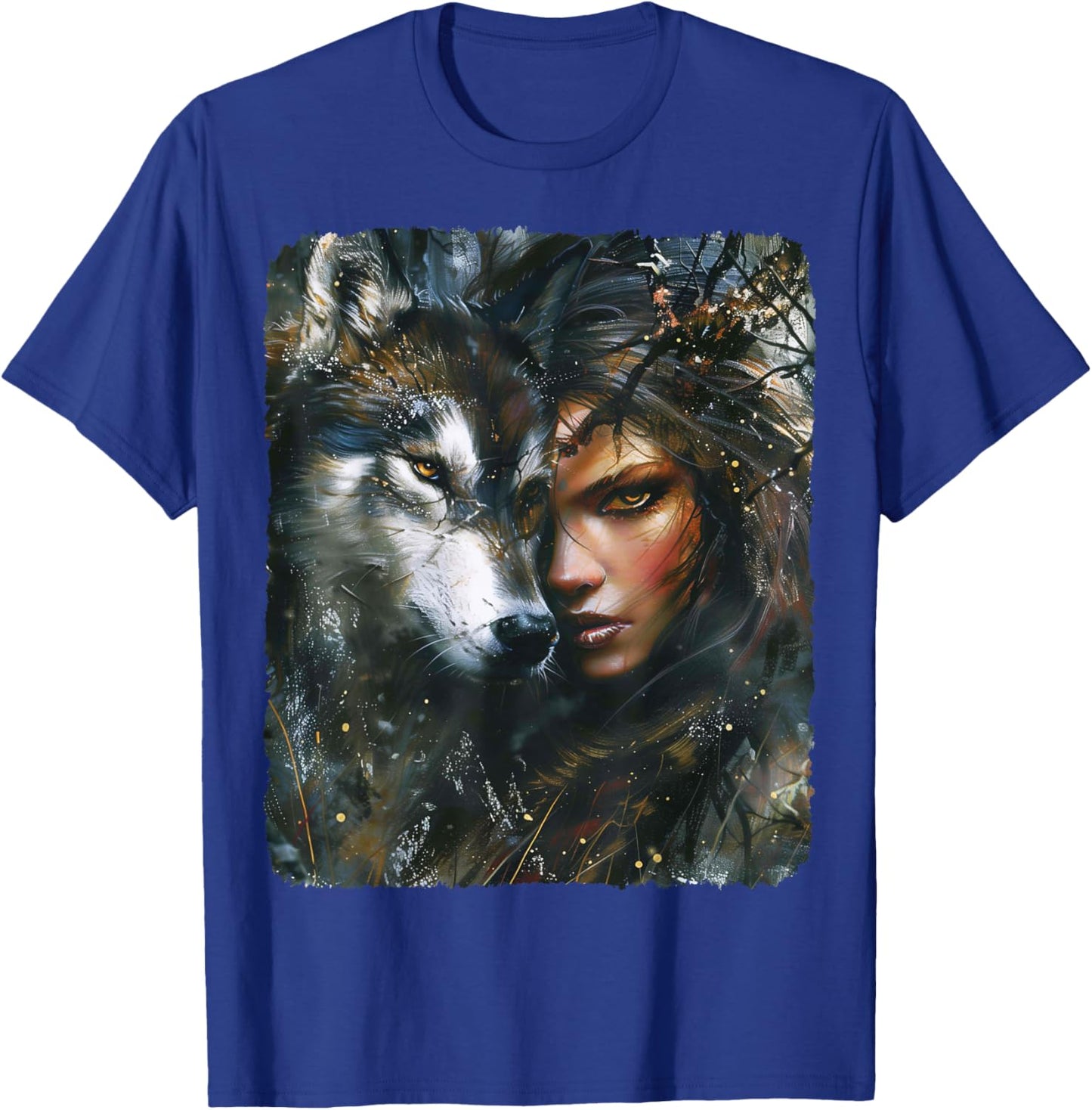 Beautiful Painting of a Woman with her Wolf T-Shirt - T-Shirt | Royal