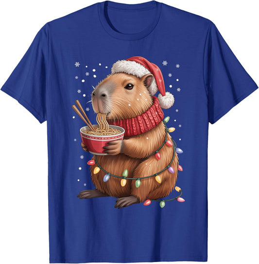Cute Christmas Capybara with Ramen Bowl Holiday T-Shirt - T-Shirt | Royal