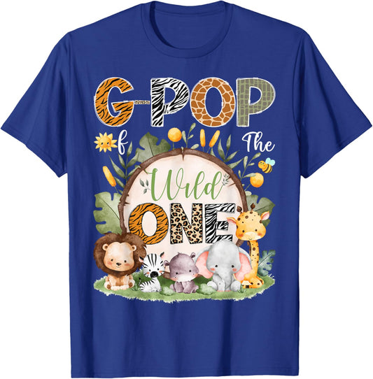 G-Pop Of The Wild One 1St Birthday Safari Jungle Woodland T-Shirt - T-Shirt | Royal