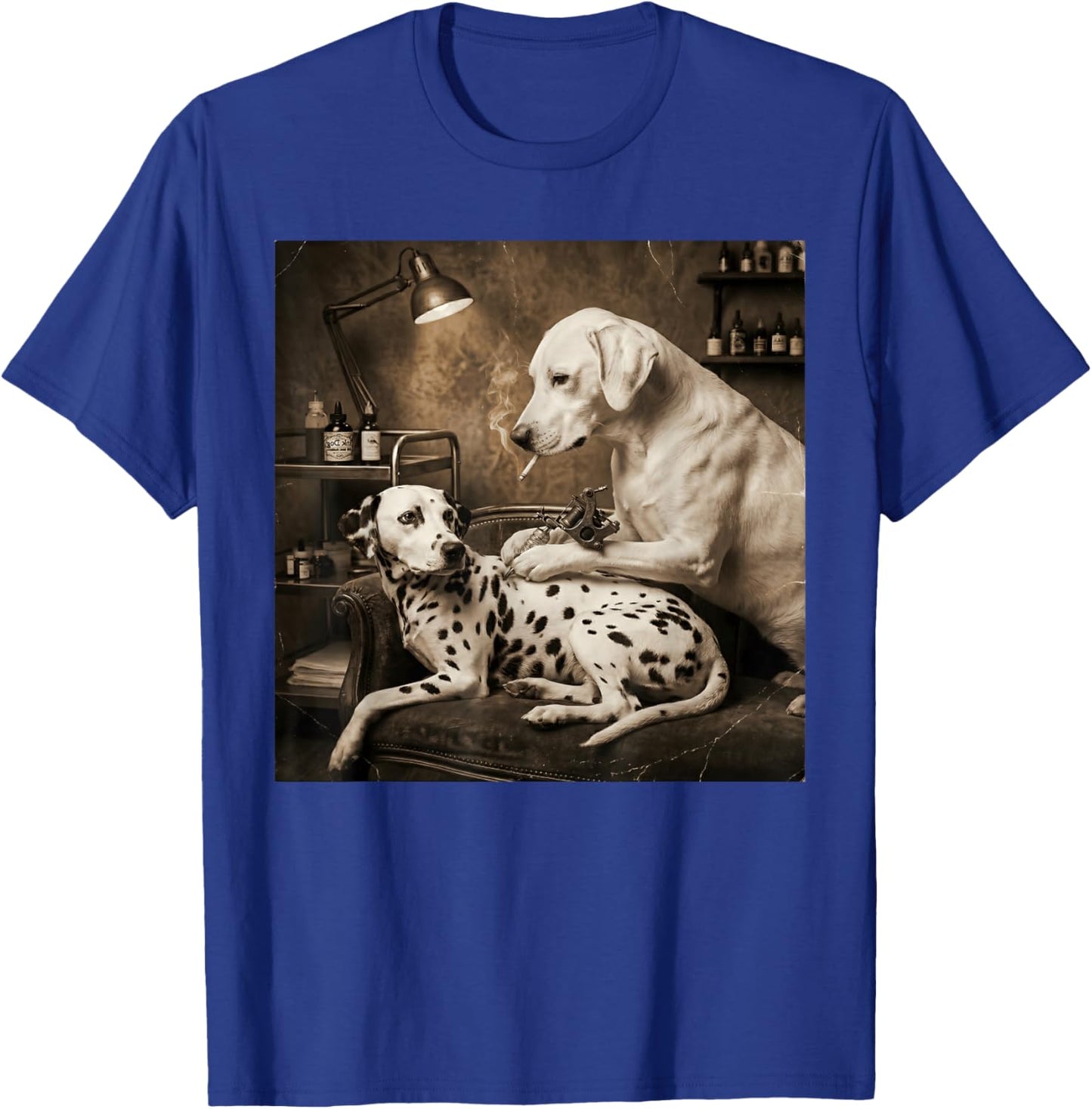 Retro Dalmatian Dog Smoking Tattoo Artist Funny Meme Graphic T-Shirt - T-Shirt | Royal