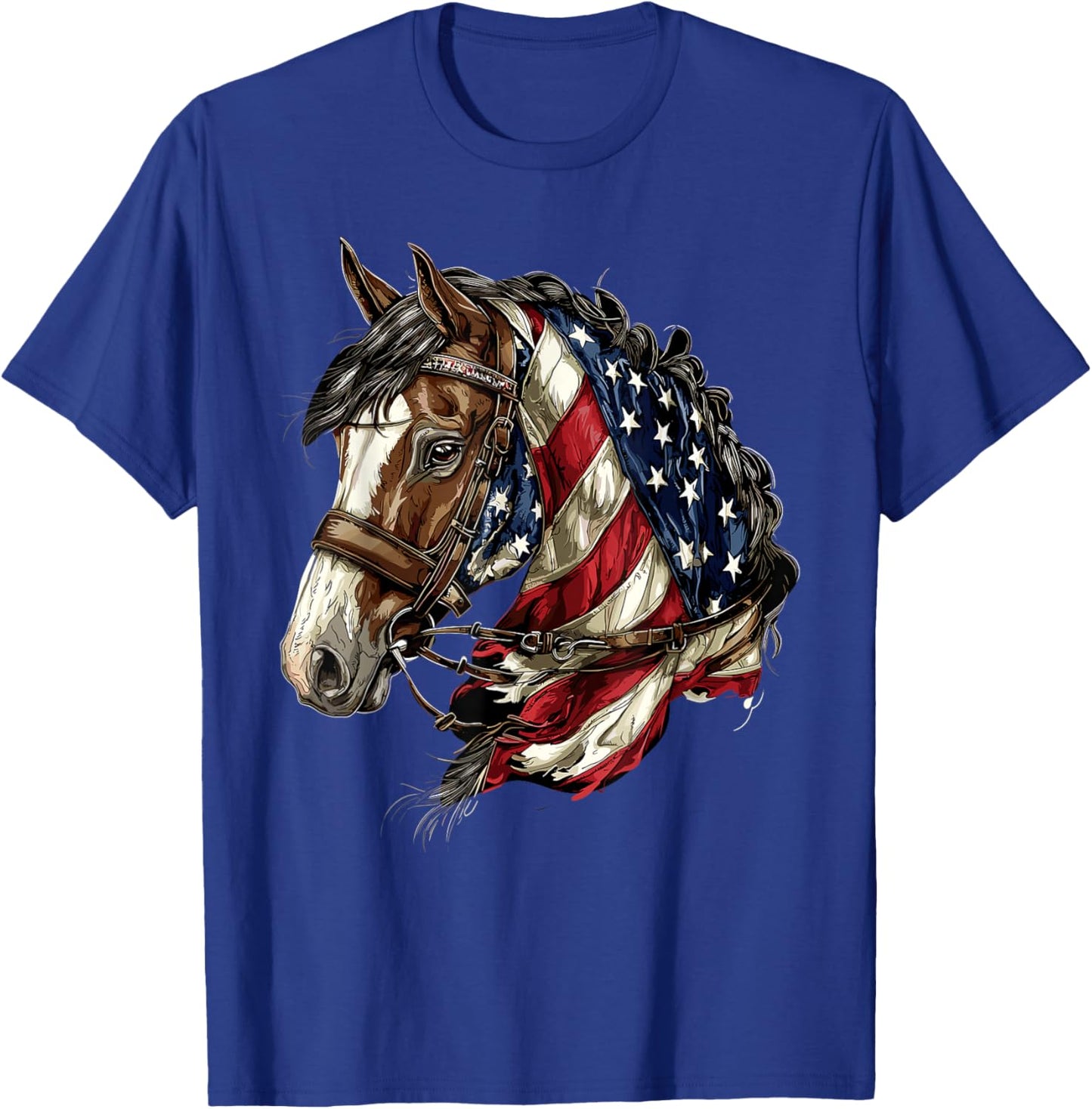 Horse Patriotic Equestrian American Flag USA Western Cowboy T-Shirt - T-Shirt | Royal
