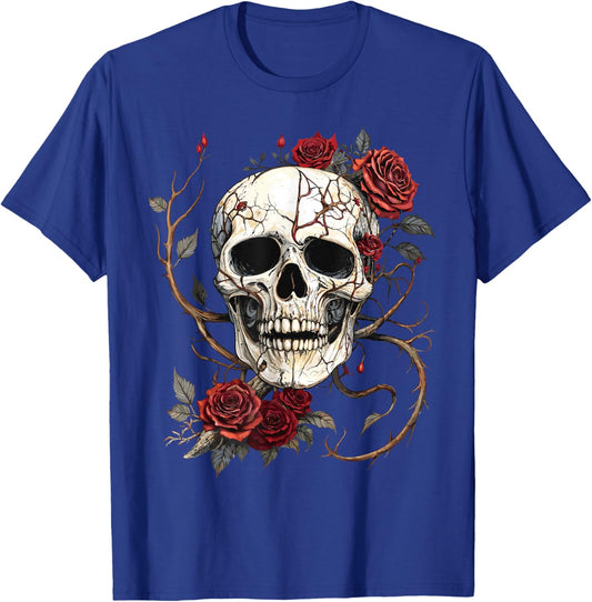 Tête de Mort Roses Rouges Baroque Gothique Vintage Tattoo T-Shirt - T-Shirt | Royal