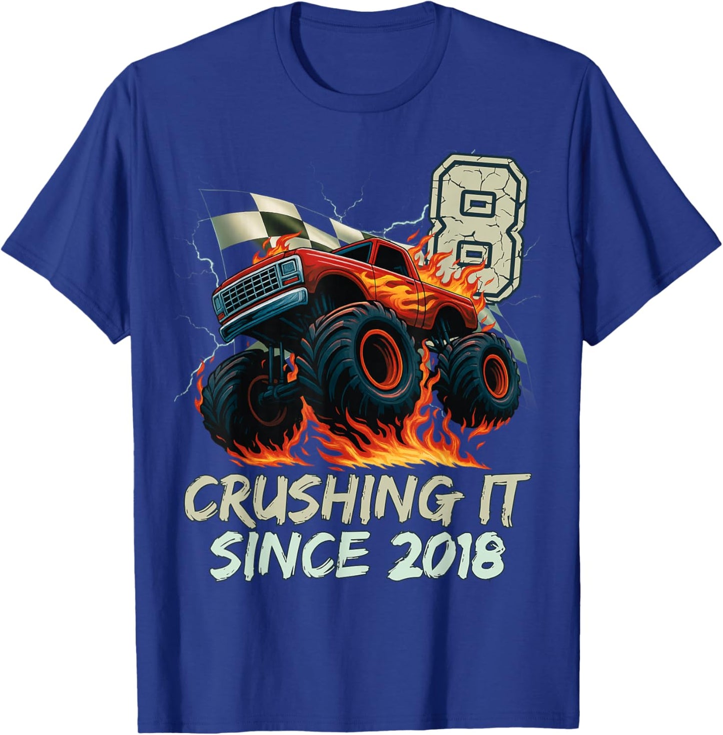 Birthday Monster Truck 8 Year Old Boys 8th Party Born 2018 T-Shirt - T-Shirt | Royal