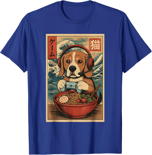 Cute Kawaii Gamer Dog Funny Ramen Retro Game Japanese T-Shirt - T-Shirt | Royal