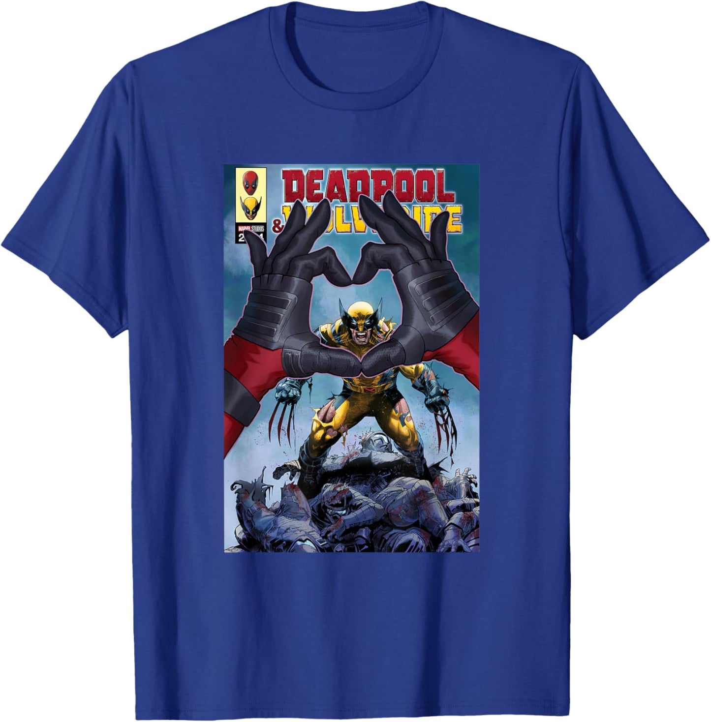 Marvel Studios Deadpool & Wolverine Comic Cover Hand Heart T-Shirt - T-Shirt | Royal