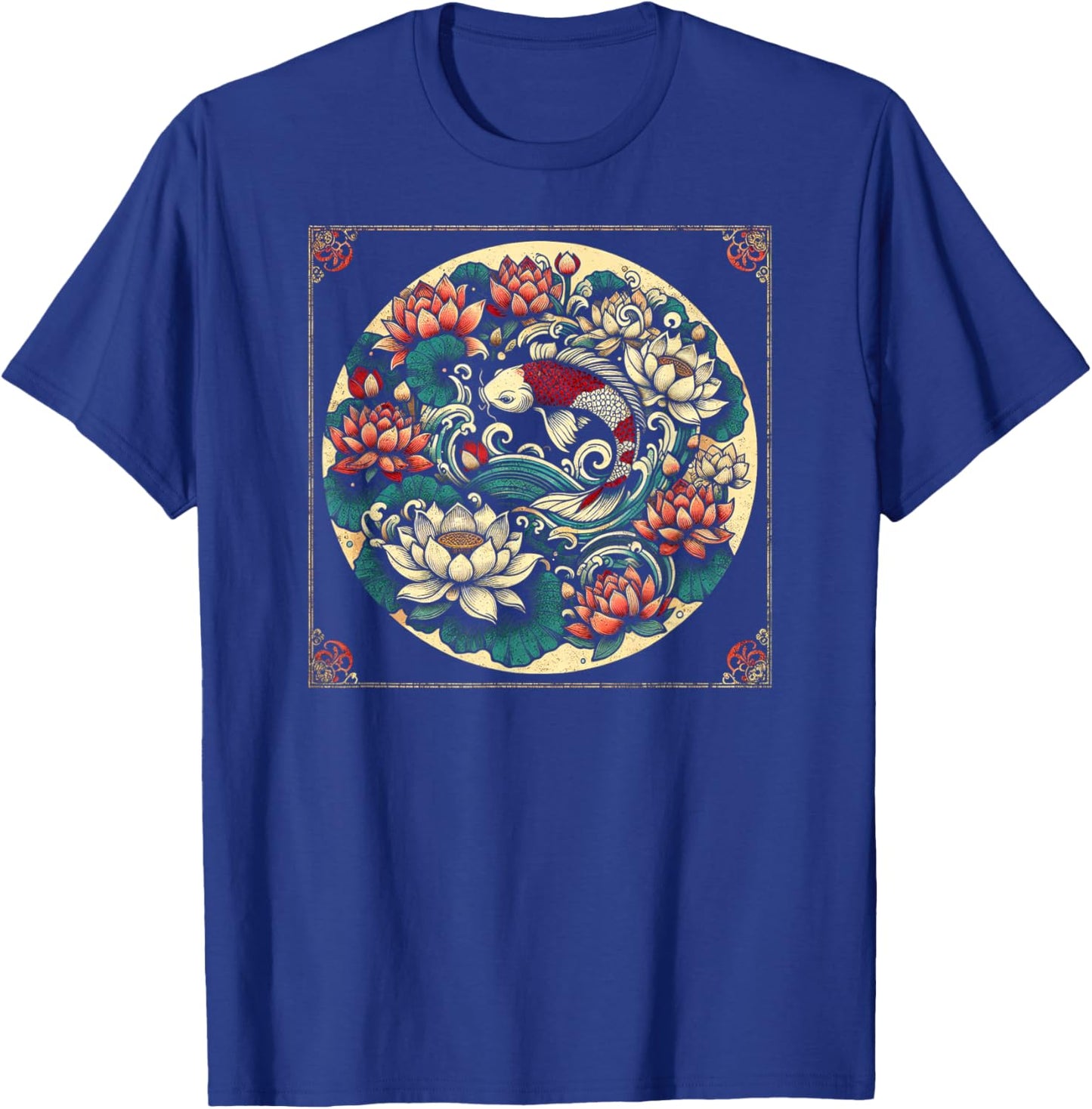 Japanese Koi Fish Lotus Design T-Shirt - T-Shirt | Royal