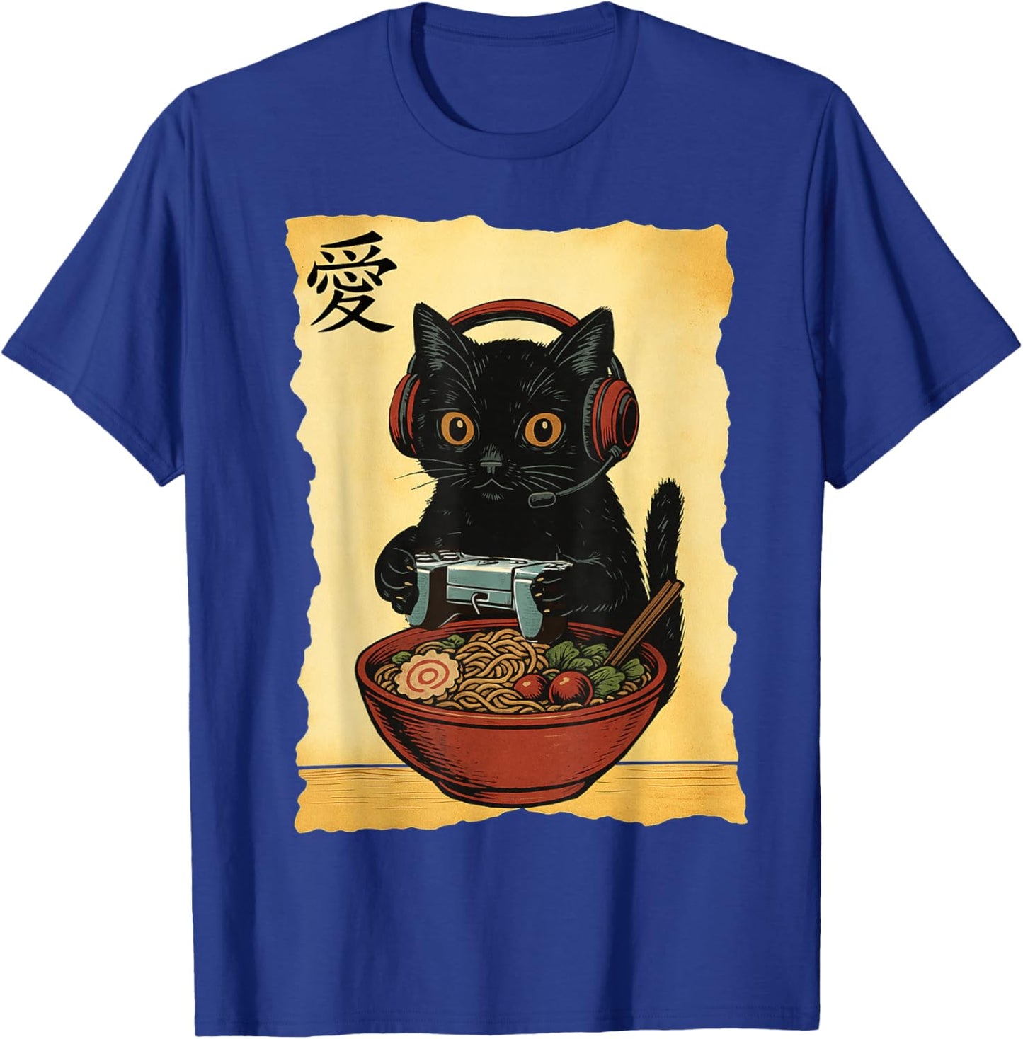 Cute Kawaii Gamer Cat Funny Ramen Retro Japanese Cat Gaming T-Shirt - T-Shirt | Royal