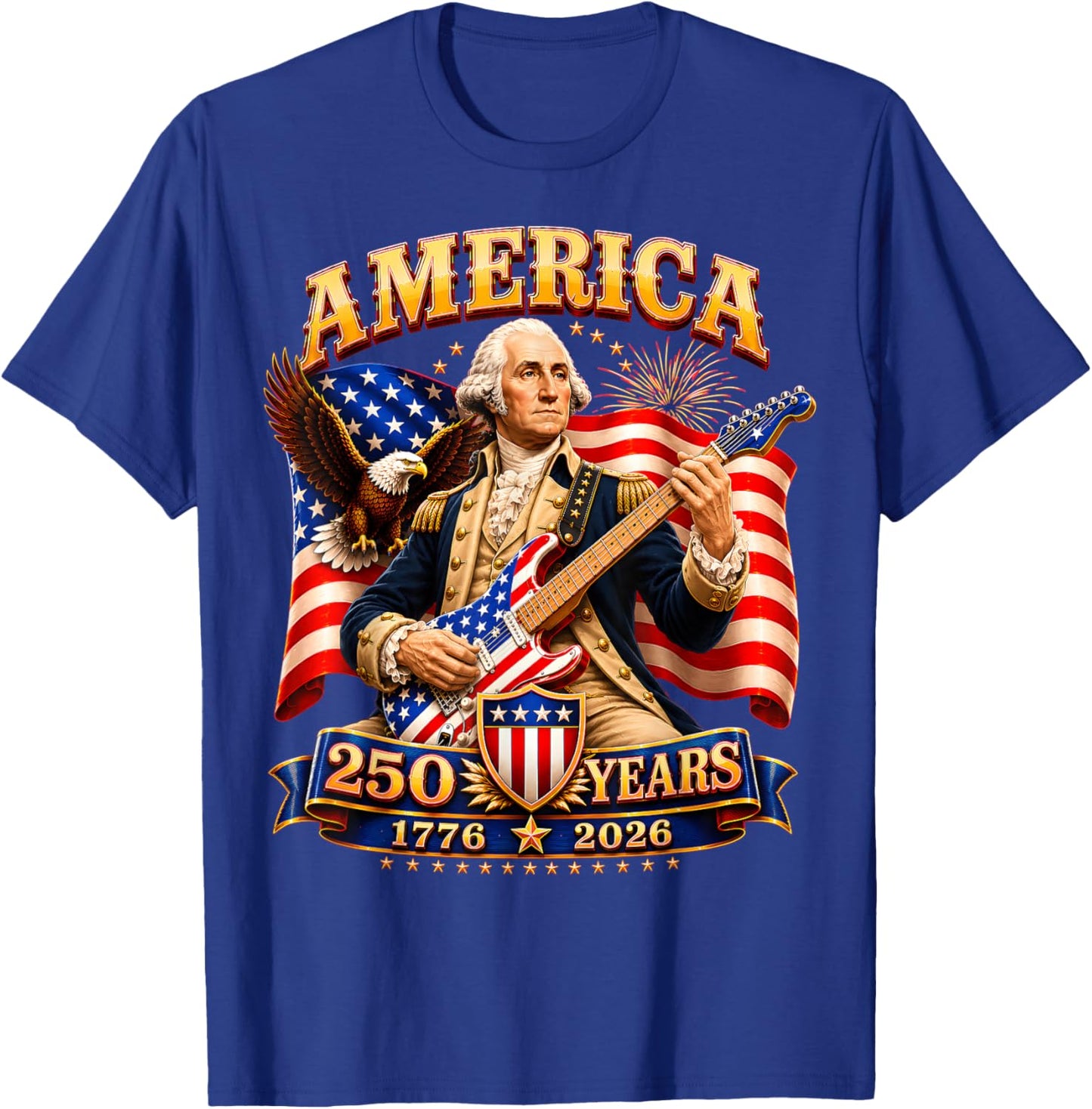 Vintage George Washington Playing Guitar 250 Years America T-Shirt - T-Shirt | Royal