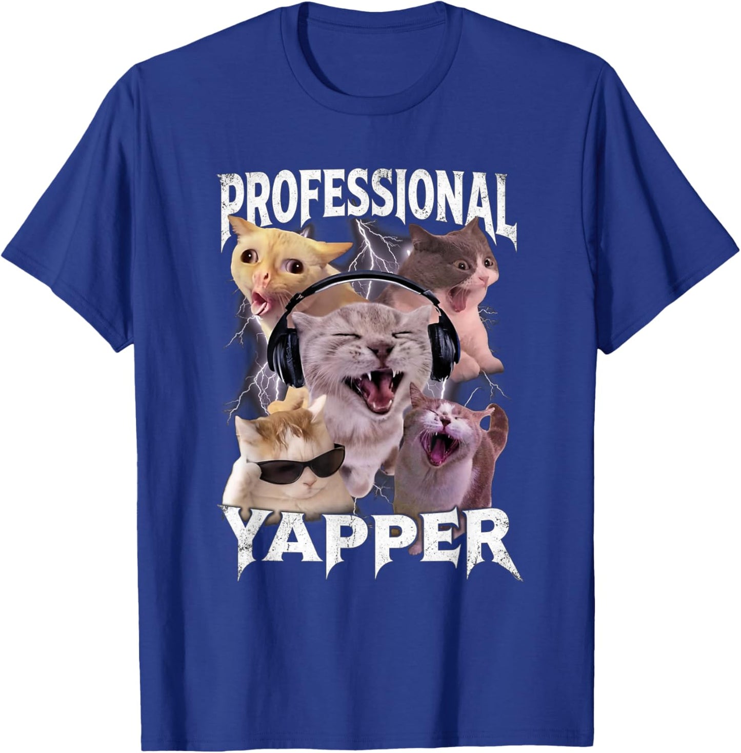 Funny Professional Yapper Cat Meme Rock Style Humor GIFF T-Shirt - T-Shirt | Royal