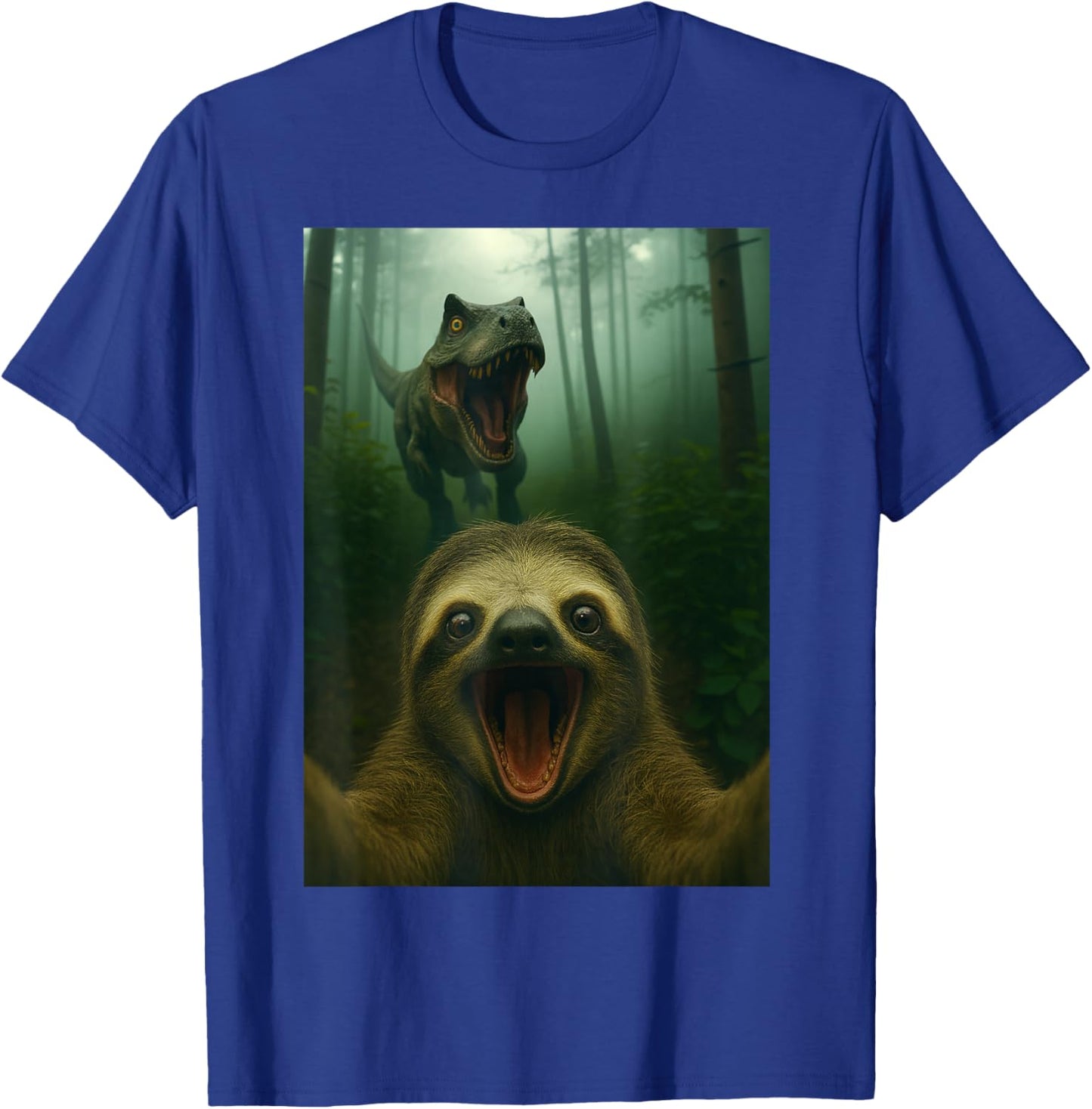 Funny Sloth Selfie with T-Rex Dinosaur Gifts Men Women Kid T-Shirt - T-Shirt | Royal