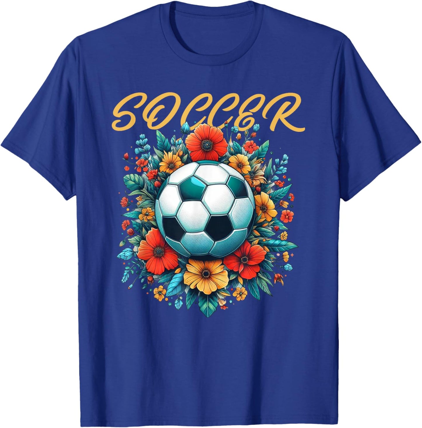 Soccer Ball Floral Print Women Vintage T-Shirt - T-Shirt | Royal