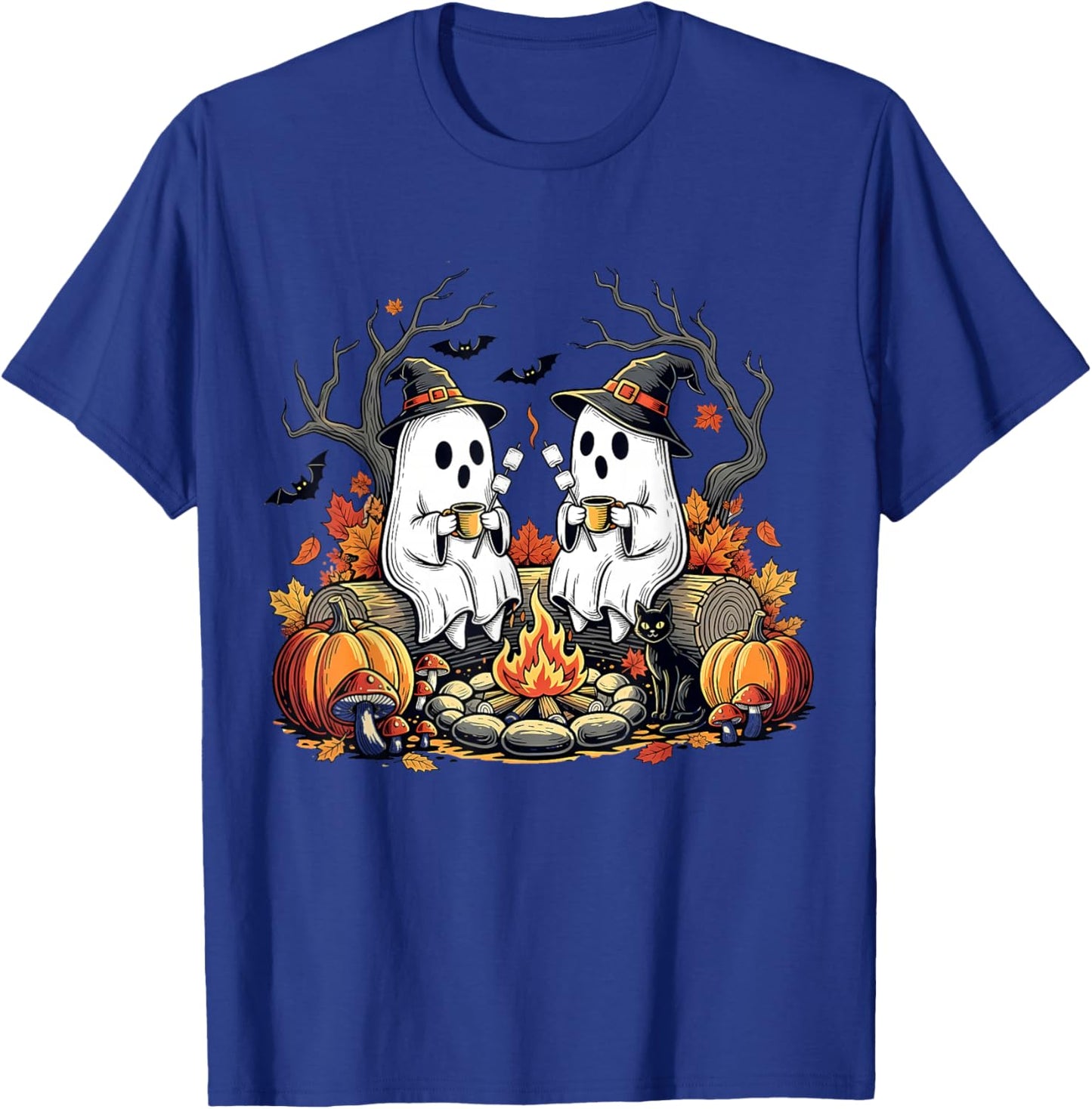 Retro Cute Ghost Boo Spooky Season Autumn Camping Halloween T-Shirt - T-Shirt | Royal