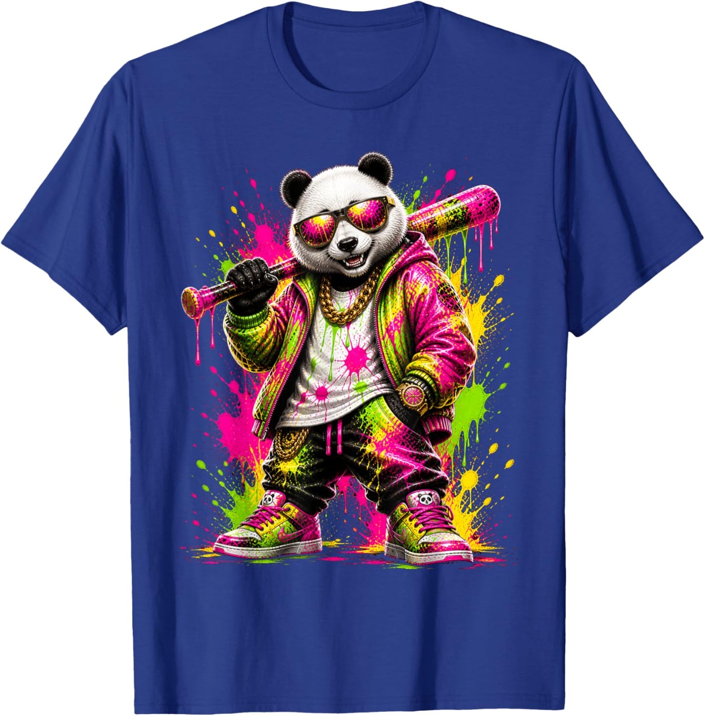 Panda Baseball Drip Funny Animal Party Sport Cool Graphic T-Shirt - T-Shirt | Royal
