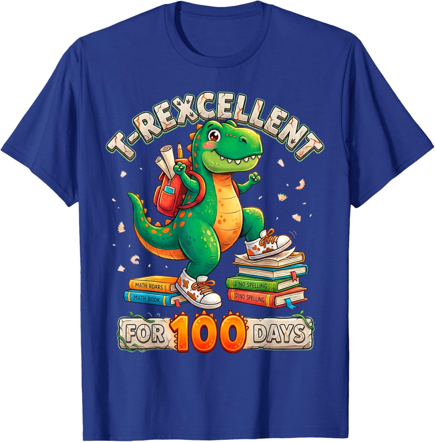 T-Rexcellent for 100 Days Dinosaur T-Rex 100th Day of School T-Shirt - T-Shirt | Royal