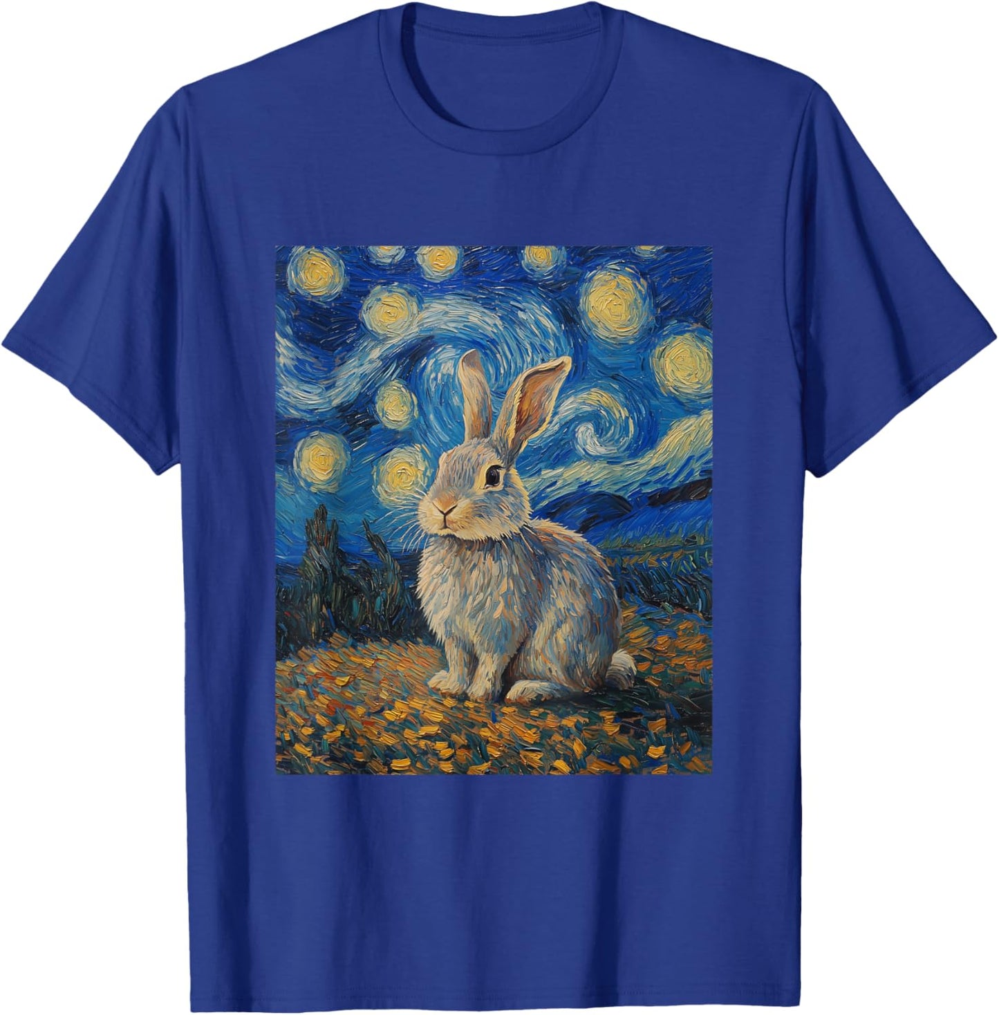Cute Bunny Rabbit - Van Gogh Style - Starry Night T-Shirt - T-Shirt | Royal