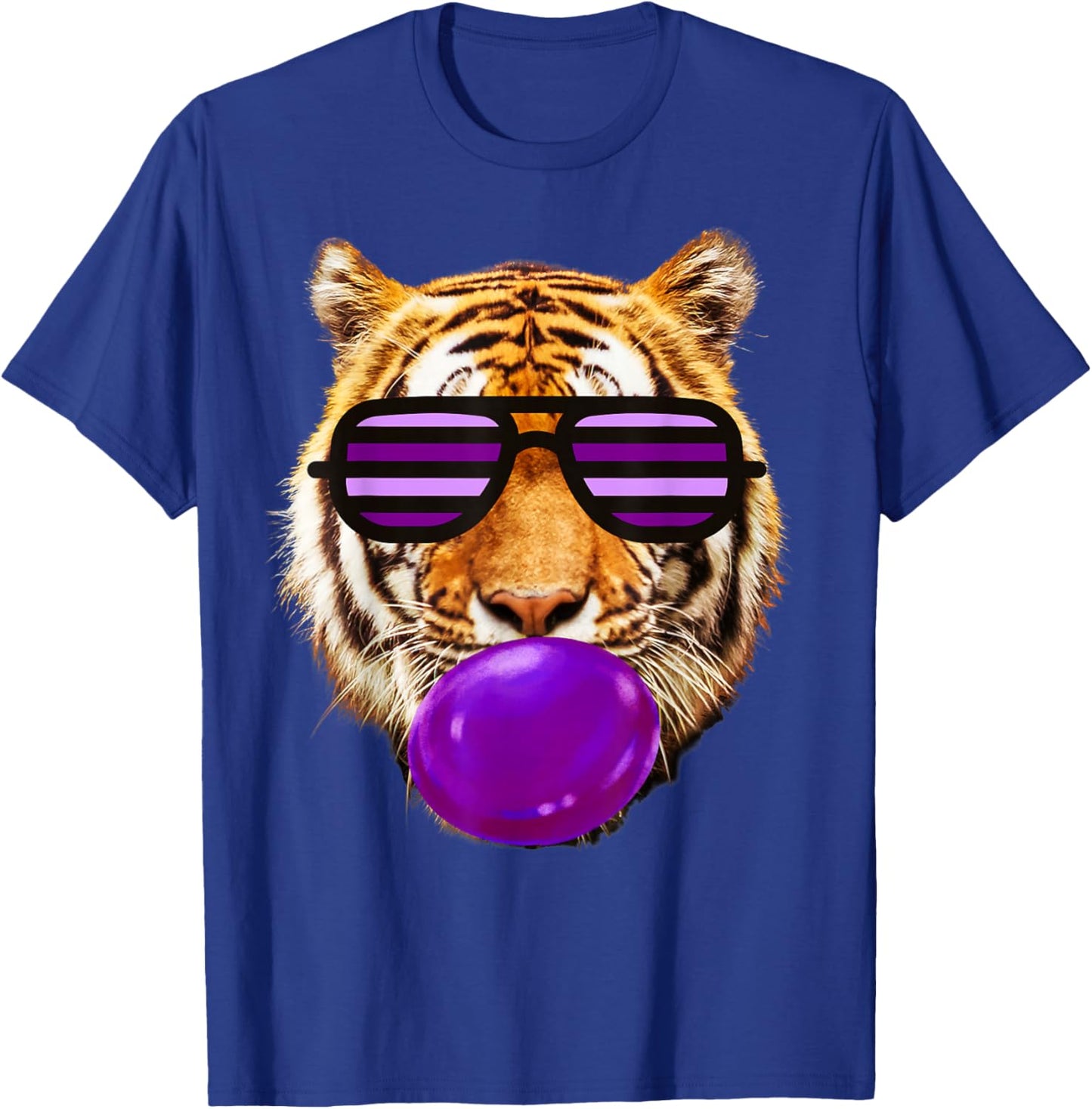 Purple bubble Gum tiger Stripe Cute Tiger with sunglasses T-Shirt - T-Shirt | Royal