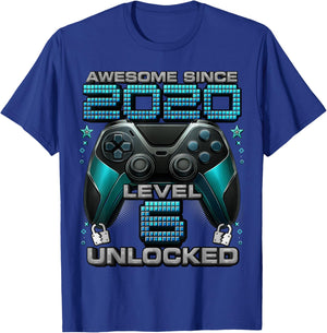 Level 6 Unlocked Awesome Since 2020 6th Birthday Gaming T-Shirt - T-Shirt | Royal