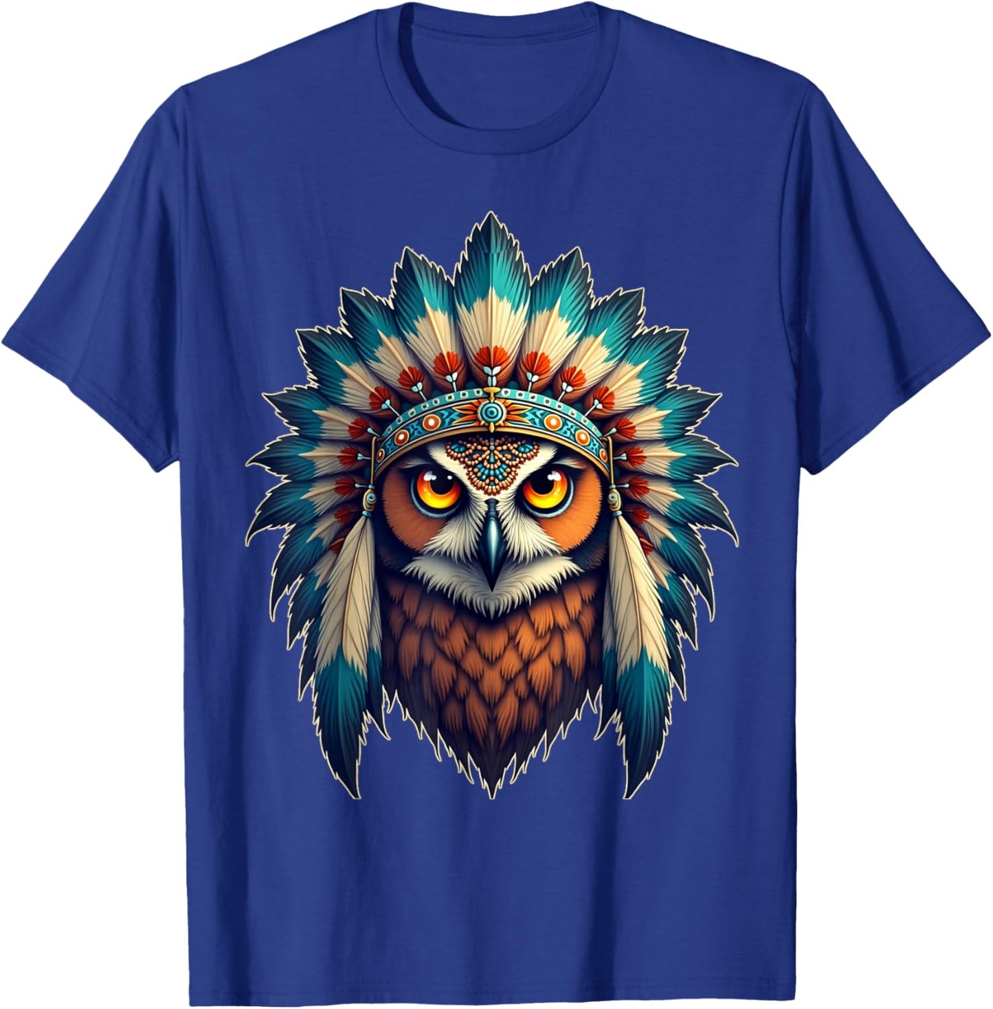 Headdress Owl Native American Pride, Indian Heritage Tribe T-Shirt - T-Shirt | Royal