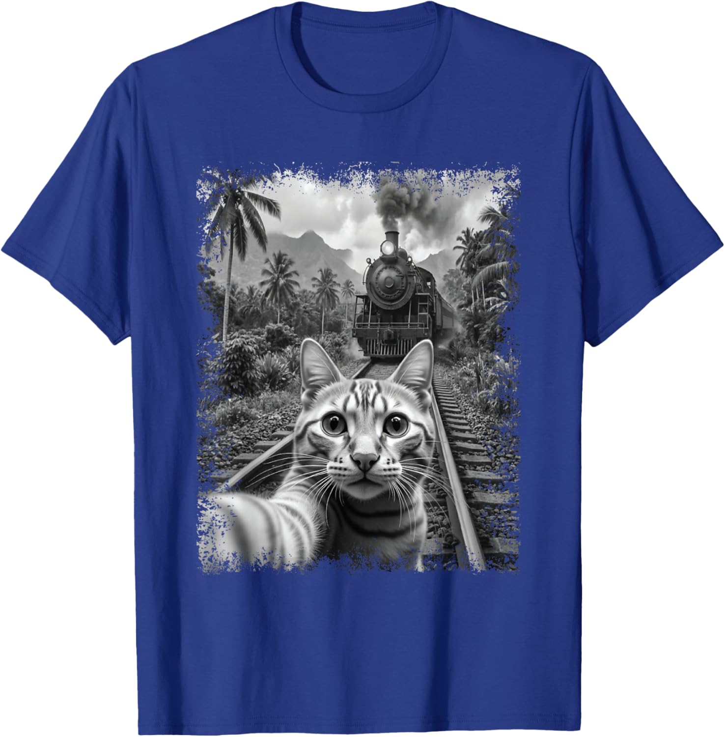Funny Cat Taking A Selfie With Steam Train Meme Trainspotting T-Shirt - T-Shirt | Royal