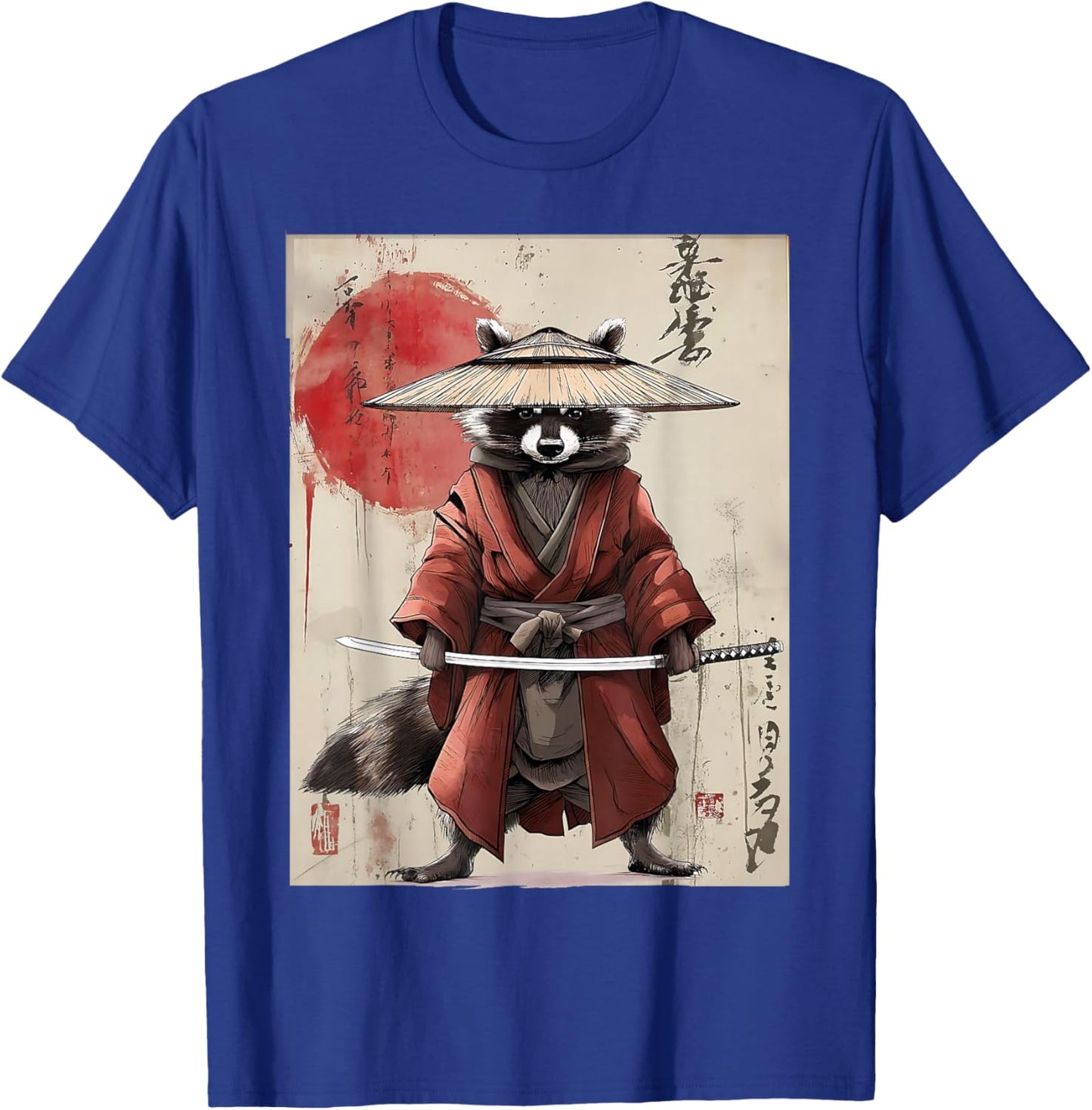 Vintage Samurai Raccoon Otaku Tanuki Japanese Cute Raccoon T-Shirt - T-Shirt | Royal